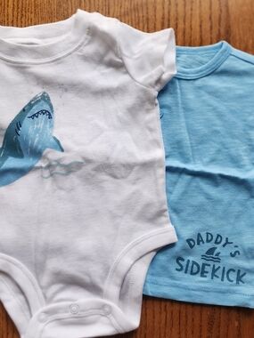 Carter's White and Light Blue Shark & 'Daddy's Sidekick' One-Pieces